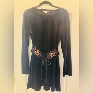 Love Riche Blue Velvet Mini Dress with Floral Details